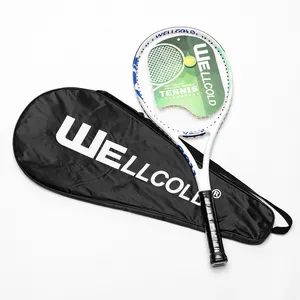 Pemasok raket tenis Cina warna kustom 260g berat 60lbs serat karbon penuh raket latihan tenis profesional dengan tas