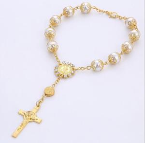 Pulsera de Perlas Doradas, Plateadas y Rosas <span class=keywords><strong>para</strong></span> Niña o Niño, Recuerdo de <span class=keywords><strong>Bautizo</strong></span>, Recuerdo de Fiesta de Baby Shower, Decoraciones - Product Image 2