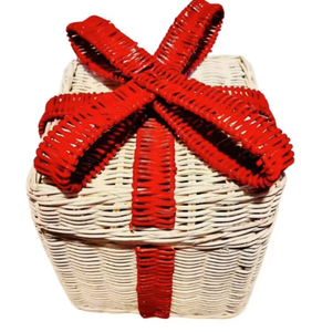 Cesta de Mimbre Tejida a Mano, Ecológica, Linda Caja de Regalo Navideña, Caja de Almacenamiento Cuadrada con Tapa y Lazo, Decoración Navideña, Artesanía Verde Vietnamita - Product Image 1