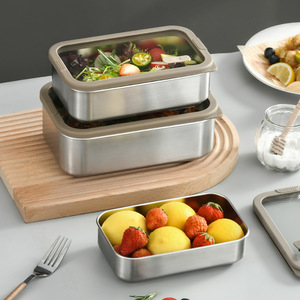Transparent Explosion-proof Glass Visible Lid Lunch Box Sealed Refrigerator Storage Box 304 Stainless Steel Bento Boxes
