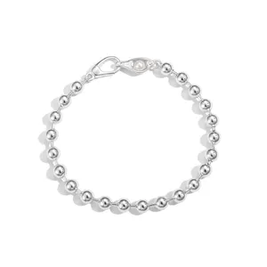 Dylam Bracelet élégant en argent sterling 925 non terni plaqué rhodium Simplicity Pearl Silver Beaded Chain Bangle & Bracelet