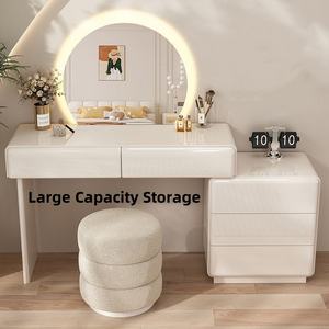 <span class=keywords><strong>Commode</strong></span> moderne européenne simple <span class=keywords><strong>avec</strong></span> miroir de maquillage LED intégré, bureau intelligent et rangement intégré, en bois, pour chambre et hôtel - Product Image 5