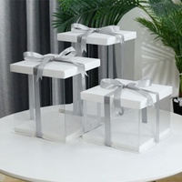 Boîte à gâteau carrée transparente en PET de qualité alimentaire, jetable, recyclable, personnalisée pour mariage et anniversaire