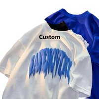 T-shirt en coton épais à épaules tombantes avec logo personnalisé imprimé en relief 3D, style décontracté, t-shirt uni pour homme