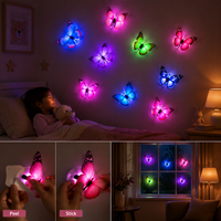 Autocollant mural en PVC en forme de papillon lumineux LED multicolore, 3D, lumineux, imperméable, décoration intérieure avec support adhésif