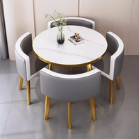 Table à manger ronde de luxe très vendue avec chaises en métal et plateau en MDF pour salon, café, hôtel, cantine, salon de thé