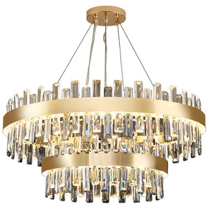 Lámpara de araña de cristal de lujo, redonda, con luz LED, para sala de estar, villa, hotel, salón de bodas, con múltiples cabezales, control por interruptor E27 - Product Image 2