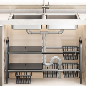 Kitchen 2-Tier Standing Type Metal Kitchen Sink Organizer <b>Under</b> Sink Organizer Adjustable Length Expendable Storage Tray - Product Image 6