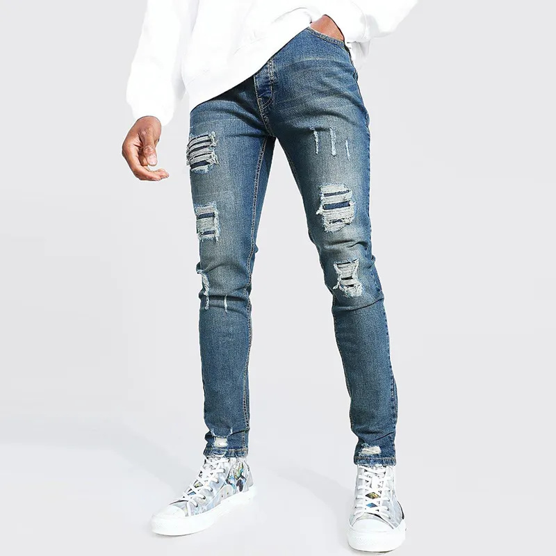 Cultiver un pantalon mince et mince de haute qualité personnalisé baggy cargo pantalon de rinçage jeans pour hommes hip hop streetwear abraser les jeans pour hommes