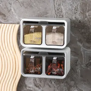 Hot Sale Wall-mounted Seasoning Jar Household Kitchen Salt And Monosodium Glutamate Set Combined Seasoning Box