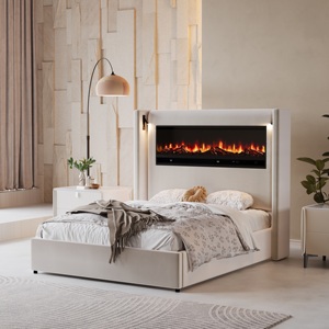 ויבלוט קינג יוקרתי בז 'קטיפה/קווין פלטפורמה עם קמין חשמלי מובנה הוביל אורות קריאה ואחסון - Product Image 2