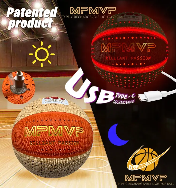 MPmvp sạc LED bóng rổ tùy chỉnh USB Type-C LED ánh sáng lên phát sáng trong bóng tối Kích thước 7 bóng rổ