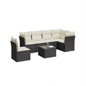 Ensemble de canapés de patio en polyrotin moderne pour 6 personnes, mobilier d'extérieur avec coussins, design contemporain, marron - Product Image 1