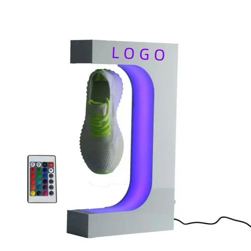 Logo personnalisé, produits rotatifs flottants magnétiques, lampe intelligente, lumière Led rvb, présentoir pour chaussures, présentoir pour magasin