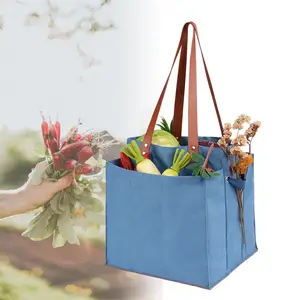 Bolsas de lona reutilizables para el mercado de agricultura y jardín, canastas de almacenamiento para verduras y frutas, bolso de mano plegable para compras a granel