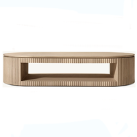 Table basse ovale cannelée moderne en bois massif avec rangement, personnalisable – Offre spéciale