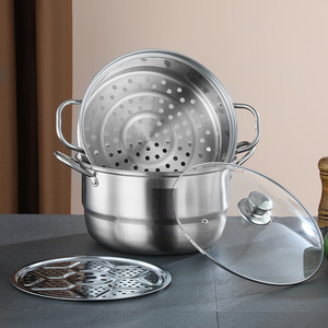 Vaporera Multiusos <span class=keywords><strong>de</strong></span> Acero Inoxidable <span class=keywords><strong>de</strong></span> Gran Capacidad, Universal para Estufa, con Tapa <span class=keywords><strong>de</strong></span> Vidrio, Utensilio <span class=keywords><strong>de</strong></span> Cocina, Regalo Más Vendido - Product Image 1