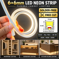Bande LED néon 6x6mm 24V en silicone, flexible, pour armoire, sans soudure, découpe libre, 3000K 4000K 6000K, max 7W/m
