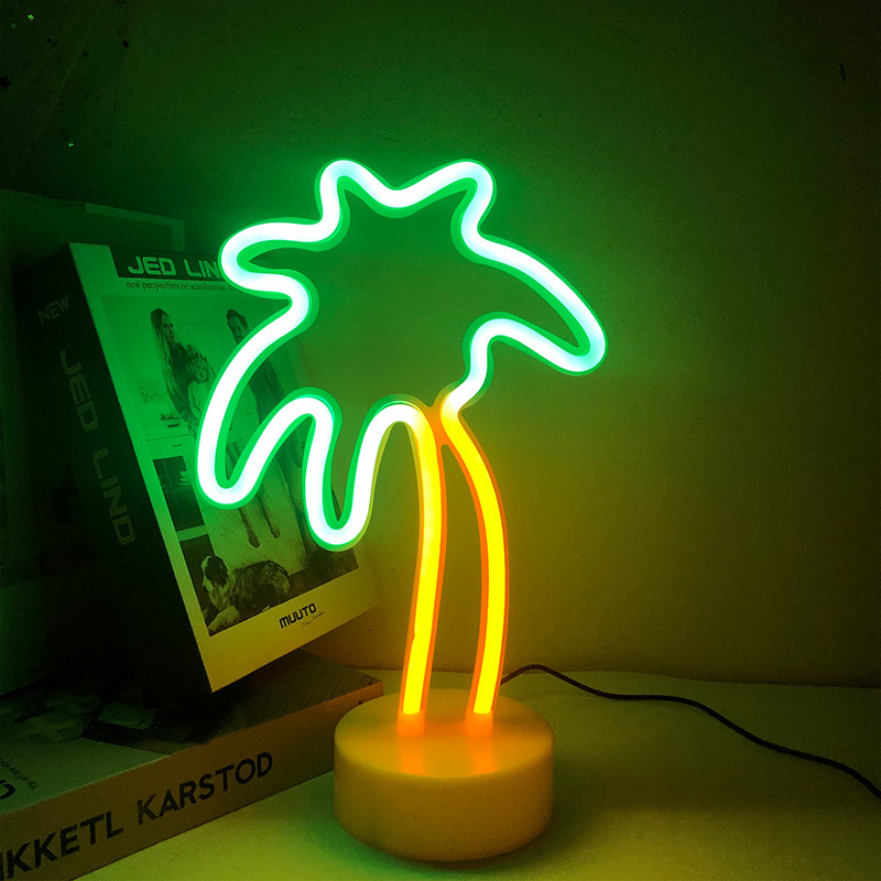 ネオンサイン、ホルダーベース付きココナッツパームツリーLEDネオン