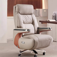Silla de Oficina Moderna para Gerentes, Respaldo Alto, Ergonómica, de Cuero, Ejecutiva, con Masaje, Soporte Lumbar Ajustable y Reposabrazos