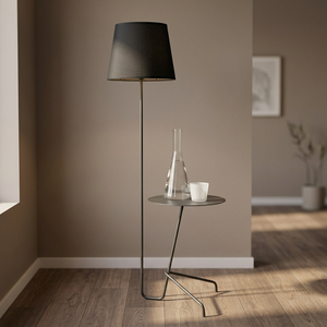 Modern Floor Lamp with Side Table Fabric <b>Shade</b> Metal Frame Bedroom Living Room <b>Light</b> - Product Image 5