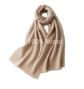 En stock hiver nouveauté usine Pashmina alpaga écharpe couleur blanche 100% laine mérinos autre écharpe cachemire écharpe silencieux