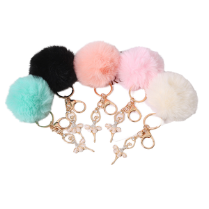 Creative Cute Diamond Angel PVC Keychain Ballet Girl Otter Rabbit Hair Ball Pendant Women's Plush Bag Accessory Made Plastic