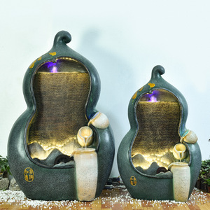 Fontaine d'intérieur en résine en forme de gourde, style chinois, avec éclairage LED pour la décoration du salon - Product Image 4