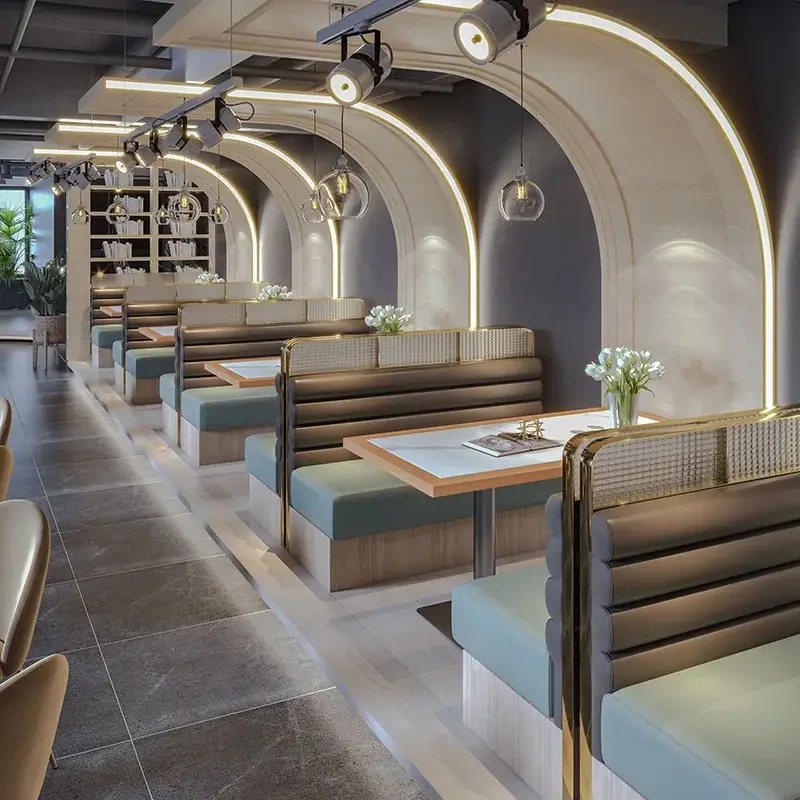 Custom Light Luxury Sofa Booth Restaurant Furniture Sets Elegant Single Side Bar Booth Seating And Table Set Dubai