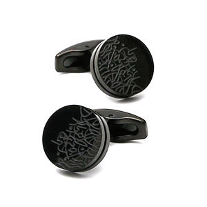 Hot Selling High Quality Luxury <b>Cufflinks</b> Personality Metal <b>Cufflinks</b> Stainless Steel Black Silver Round <b>Shirt</b> Cuff Links - Product Image 1