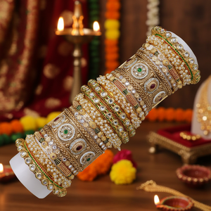 Designer Glam Finish Kundan Meenakari and Pearl <b>Bangles</b> <b>Set</b> Elegant <b>Gold</b> Plated Jewelry for Weddings and Festive Occasions - Product Image 3