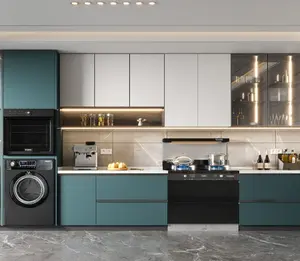 Green and White Lacquer Furniture Custom Made Modern Design Kitchen Cabinet with Glass Door Cupboard