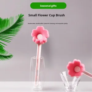 Wholesale Flower Cup Brush <b>Sponge</b> Reusable <b>Long</b> <b>Handle</b> Household Cleaning Bottle - Product Image 1