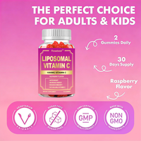 Complément alimentaire en gommes à la vitamine C liposomale 1000 mg, saveur framboise, végétalien, sans sucre, marque privée OEM, avec sureau, zinc et fer