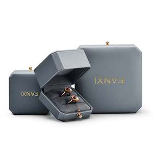 FANXI luxury wholesale Octagonal shape Jewellery Packaging Box Ring Necklace Boxes light grey Pu leatherJewelry Packing Gift Box