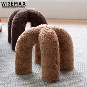 WISEMAX FURNITURE Tabourets bas et poufs <span class=keywords><strong>de</strong></span> style nordique, <span class=keywords><strong>fausse</strong></span> <span class=keywords><strong>fourrure</strong></span> <span class=keywords><strong>de</strong></span> lapin, pouf rond, tabouret créatif pour le salon - Product Image 4