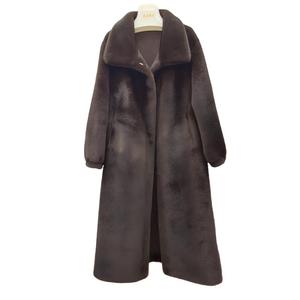 क्लासिक लक्जरी लैपल डिजाइन वाइड कॉलर लंबे गहरे भूरे रंग के नकली नकली नकली फर विंडप्रूफ शीतकालीन कोट - Product Image 1