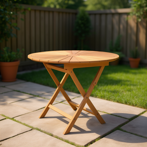 Solid Wood Teak <b>Folding</b> Patio <b>Table</b> 33.5 In Diameter Outdoor Use - Product Image 2