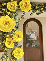 Rose jaune en papier, fleur artificielle murale, guirlande faite à la main, grande, style naturel pur, pour mariage, restaurant, gîte, vitrine, porte
