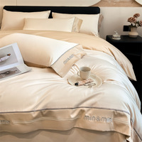 Parure de lit d'été de luxe unie à haute densité de fils, brodée, 100 % coton, housse de couette et taies d'oreiller, écologique, toucher doux