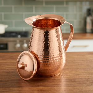 Handcrafted Copper Jug With Lid <b>Vintage</b> Style Beverage Jug For Kitchen Party Use - Product Image 6