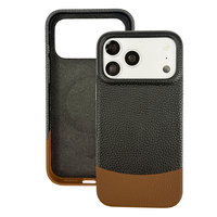 Étui de téléphone en cuir véritable texturé bicolore coloré pour iPhone 18 Pro Max, protection intégrale antichoc, style coréen