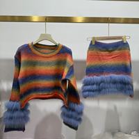 Femmes 2025 fourrure de renard décoration pull coloré ensembles femmes 2 pièces pour l'automne et le printemps
