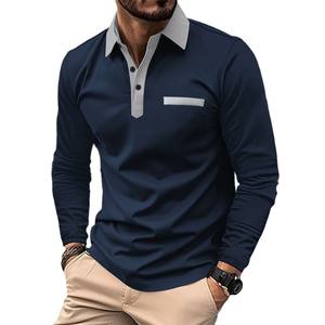 Nuova Camicia <span class=keywords><strong>POLO</strong></span> da <span class=keywords><strong>Uomo</strong></span> di Alta Qualità per Primavera e Autunno, Casual con Colletto Abbottonato, Tasca e Maniche Lunghe in Tinta Unita - Product Image 1