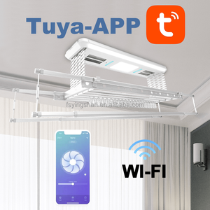 Smart Ceiling Clothes Rack With Led <b>Light</b> Remote Control Telescopic Metal Drying Rack For Balcony Laundry Storage - Product Image 6