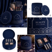 Boîte cylindrique en papier velours bleu nuit, emballage cadeau de luxe pour cosmétiques, ensemble de maquillage