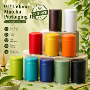 กระป๋องบรรจุภัณฑ์มัทฉะ ขนาด 91x150 มม. ผลิตจากเหล็กเคลือบดีบุกเกรดอาหาร รูปทรงกระบอก ผิวด้าน พิมพ์ลายตามสั่ง พิมพ์ออฟเซ็ต หลายสี ฝาเกลียว - Product Image 1