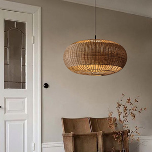 Lampe suspendue en rotin ronde, Source de lumière LED E27, pour chambre à coucher, Restaurant, café, maison d'hôtes, Style sud-est asiatique - Product Image 3
