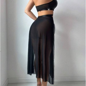 Nouvelle Lingerie Sexy Style Européen et Américain, Sous-vêtements Creux en Cuir et Maille, Jupe Longue Fendue - Product Image 2