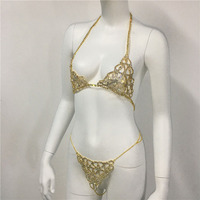 Jsn9202346 Bikini Set Met Diamant Klauw Ketting Sling Ondergoed Sexy Bikini Dames Holle Doorzichtige Bh Body Chain